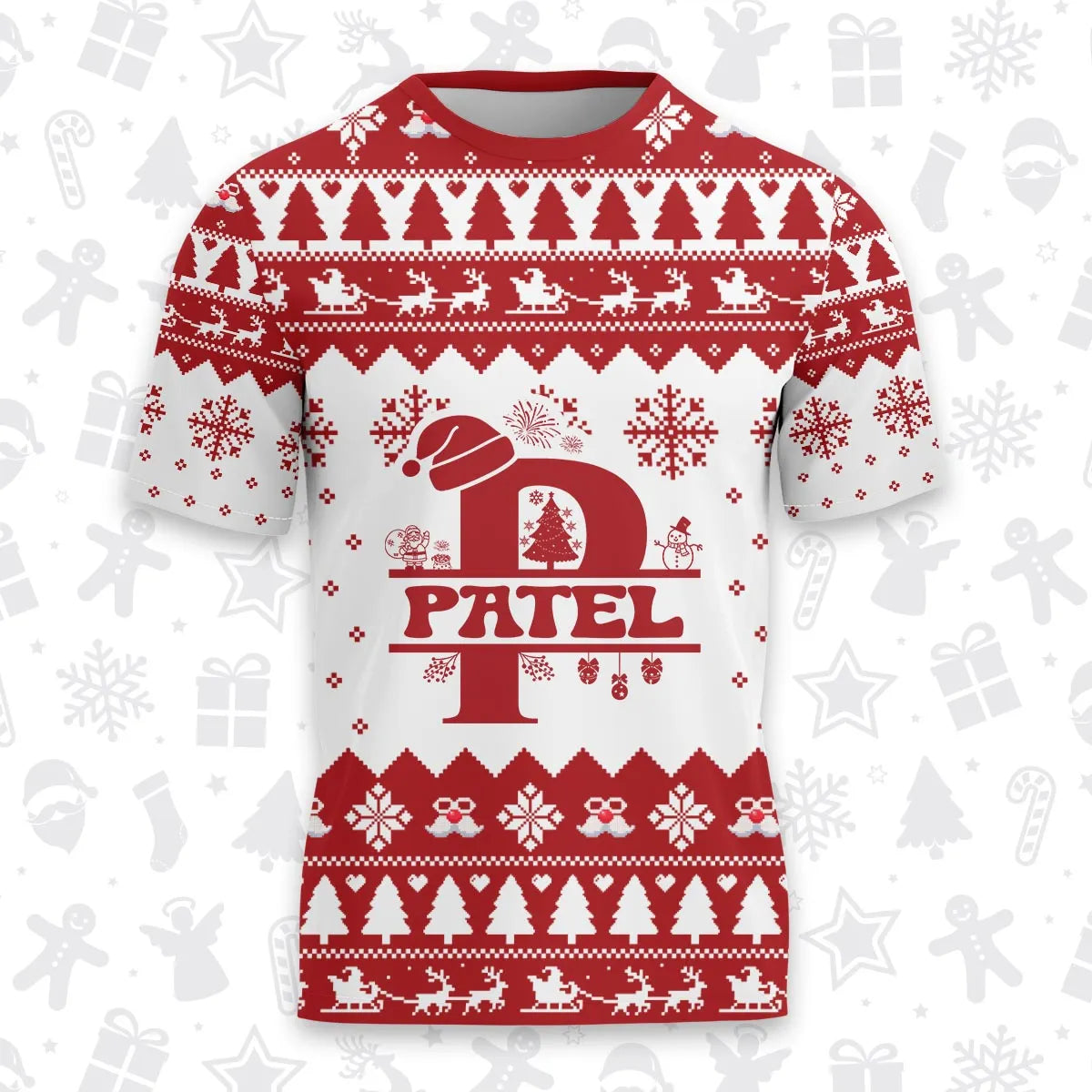 PATEL Personalized Christmas T-Shirt Pajama Set - Holiday Gift Outfit 13K1-CR2