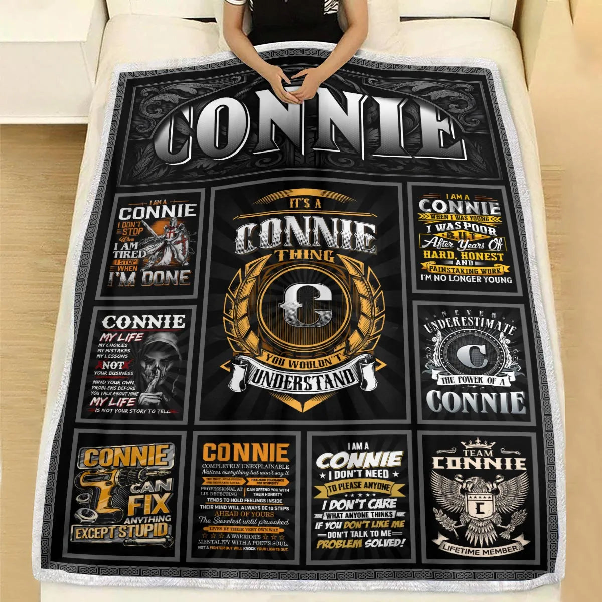 CONNIE Personalized Blanket | Custom Name Cozy Throw Gift 13K1-BK2