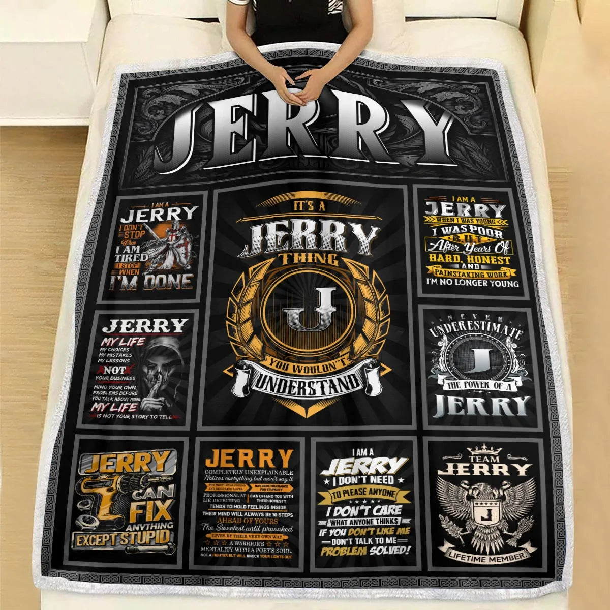 JERRY Personalized Blanket | Custom Name Cozy Throw Gift 13K1-BK2