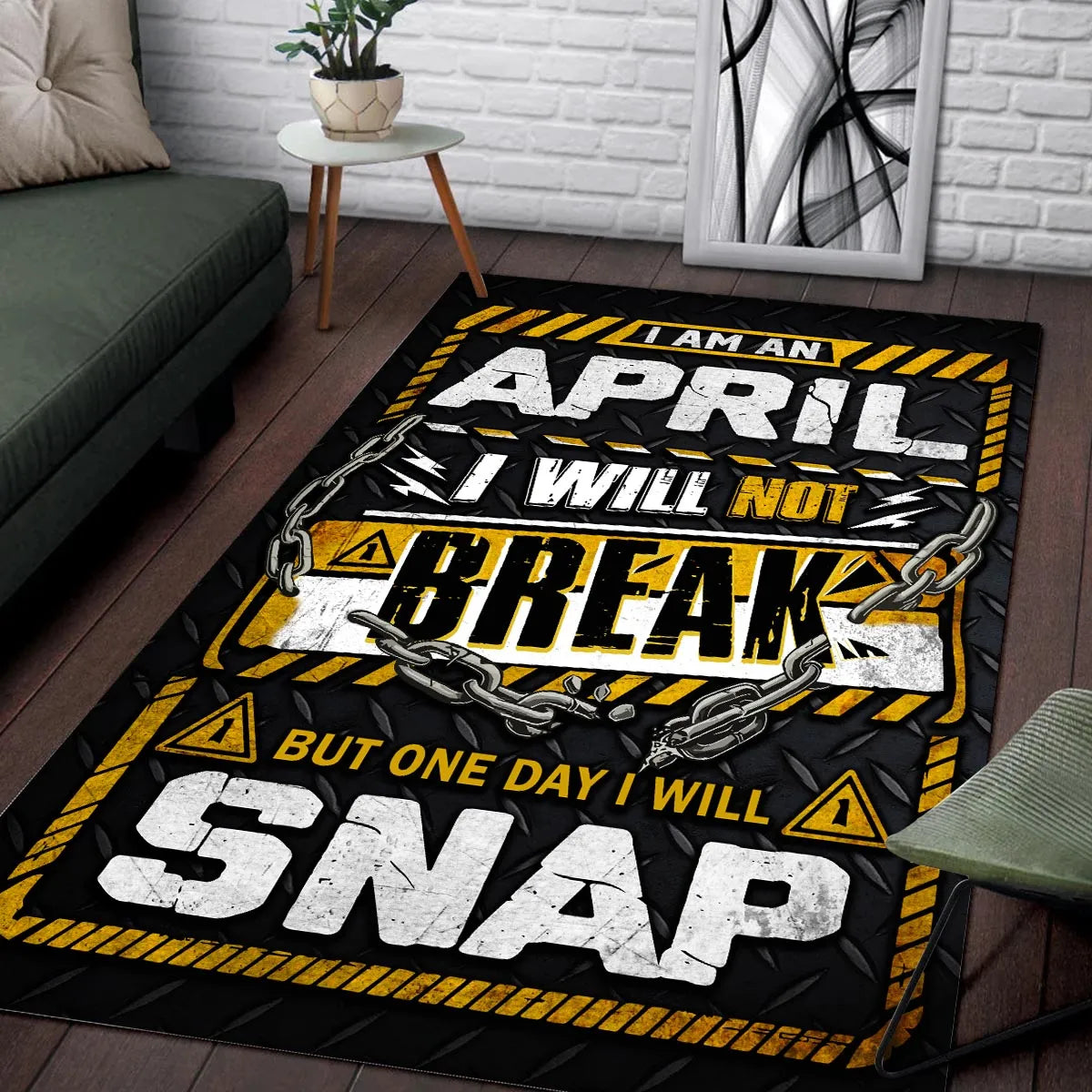 APRIL Motivational Rug – Black & Yellow Quote Carpet for Living Room 13K1-AR1