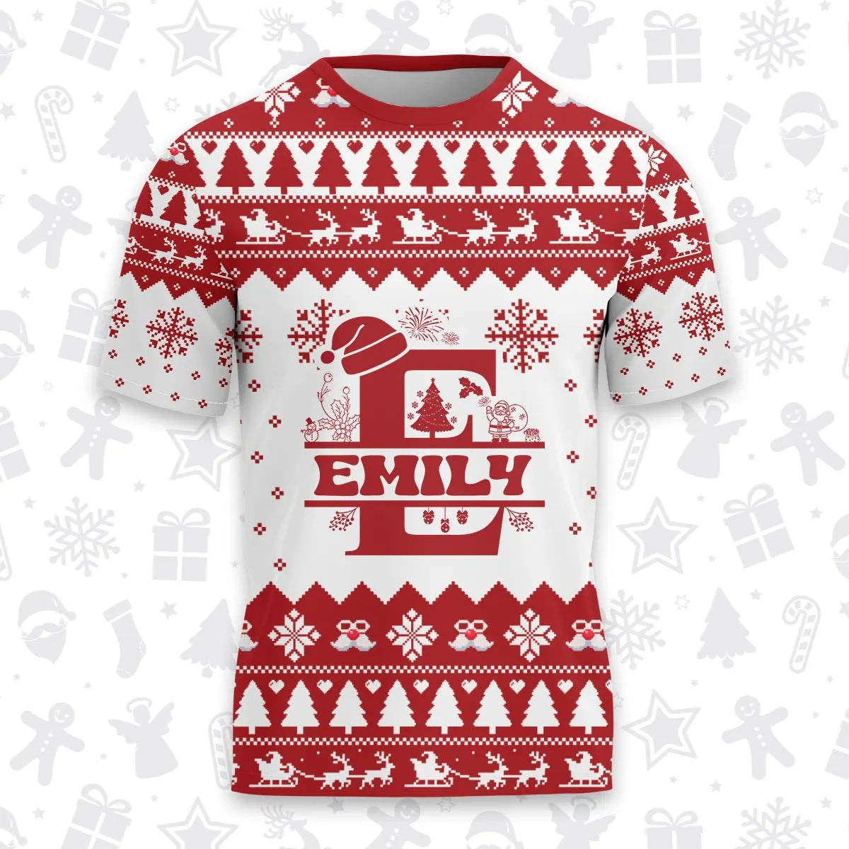 EMILY Personalized Christmas T-Shirt Pajama Set - Holiday Gift Outfit 13K1-CR2