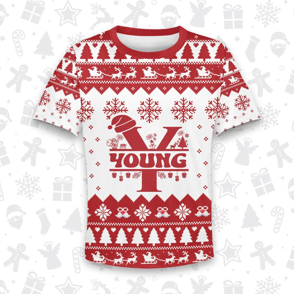 YOUNG Personalized Christmas T-Shirt Pajama Set - Holiday Gift Outfit 13K1-CR2