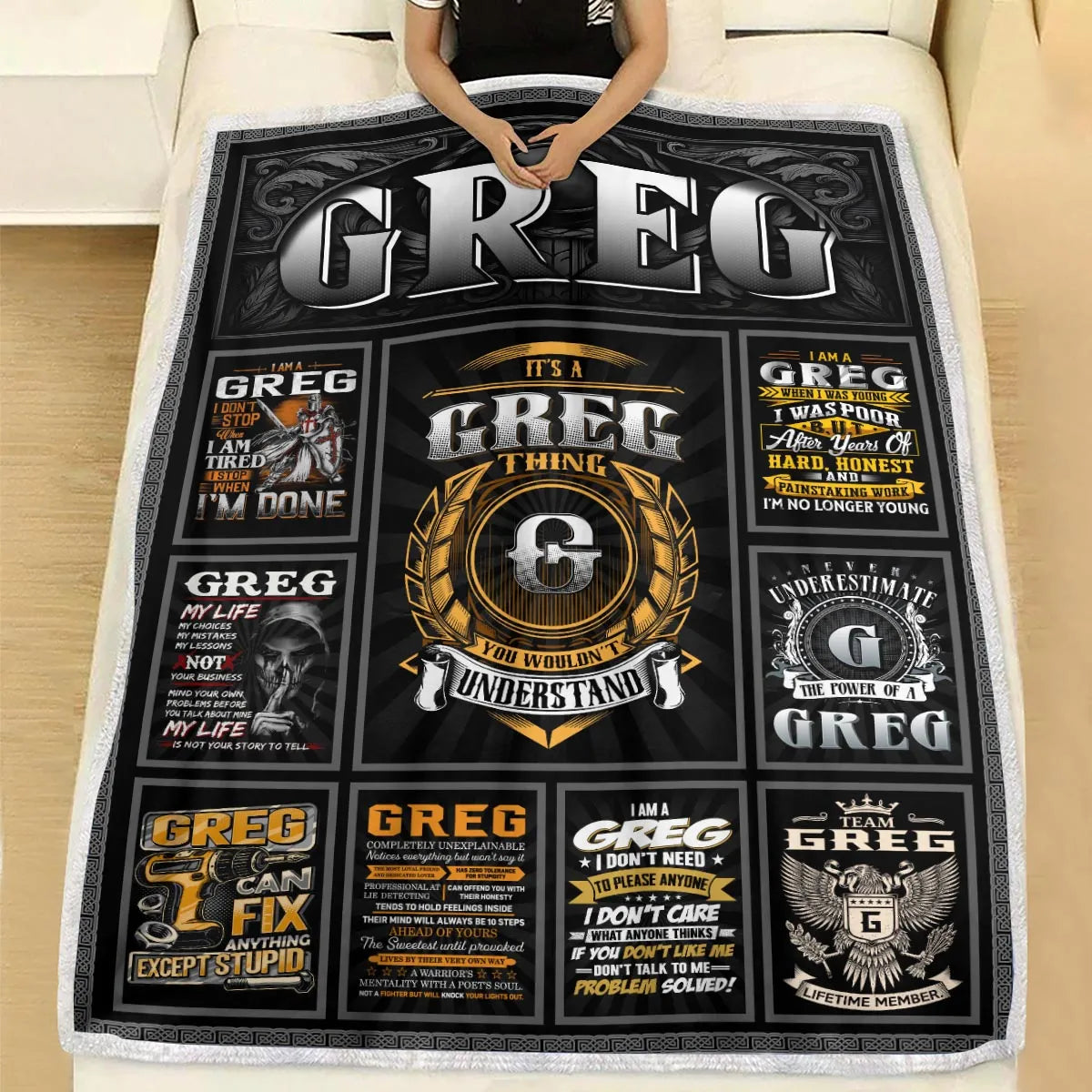 GREG Personalized Blanket | Custom Name Cozy Throw Gift 13K1-BK2