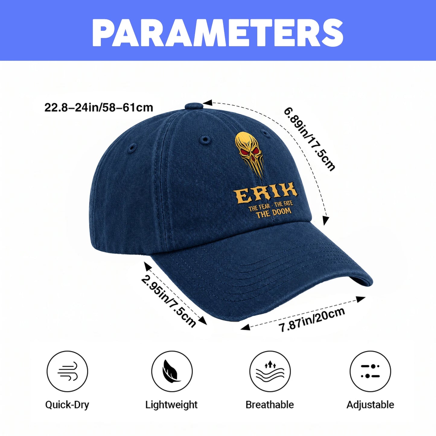 The Fear The Fate The Doom Skull Blue Washed Cap ERIK 13K1 C97PF
