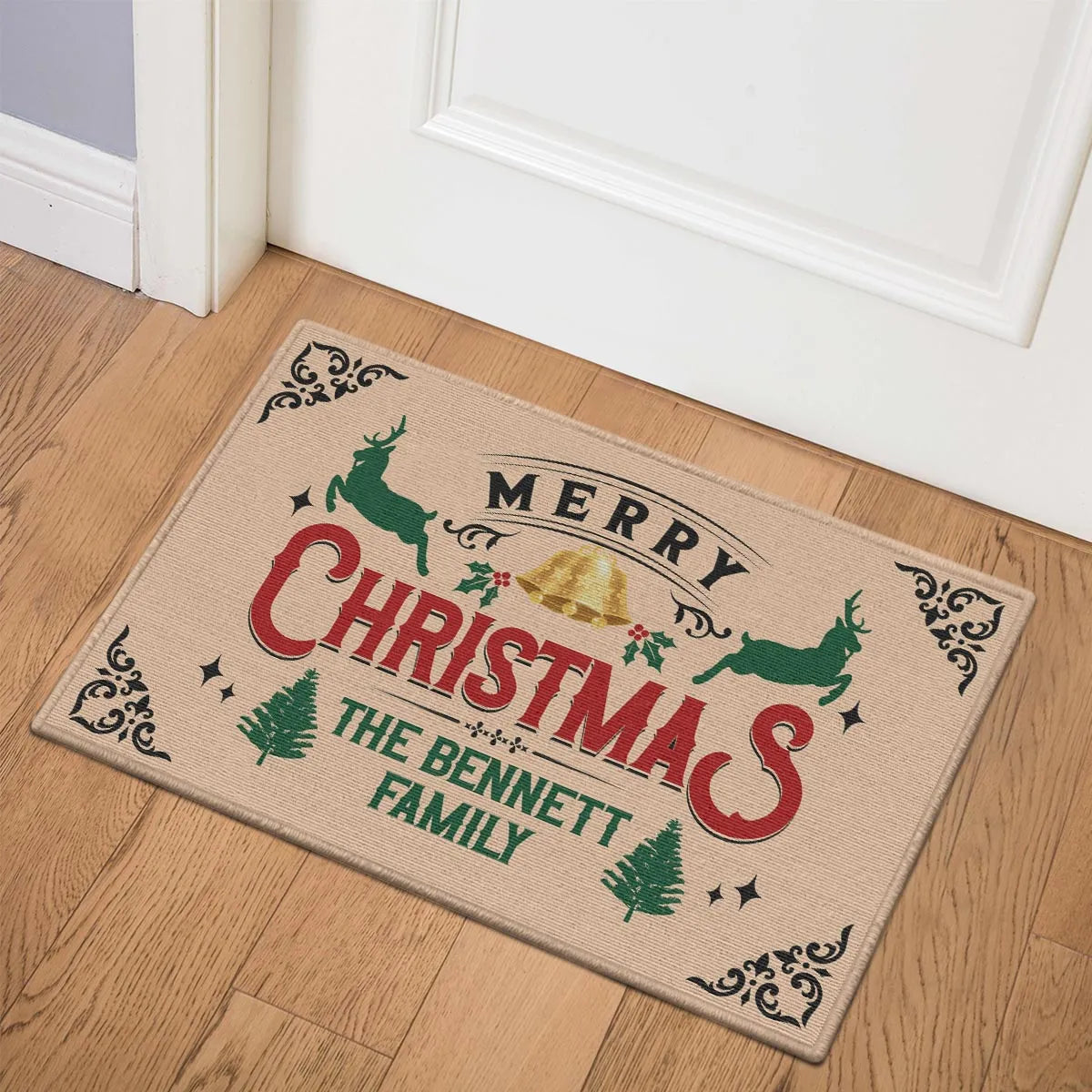 BENNETT Family Merry Christmas Doormat – Personalized Holiday Welcome Mat