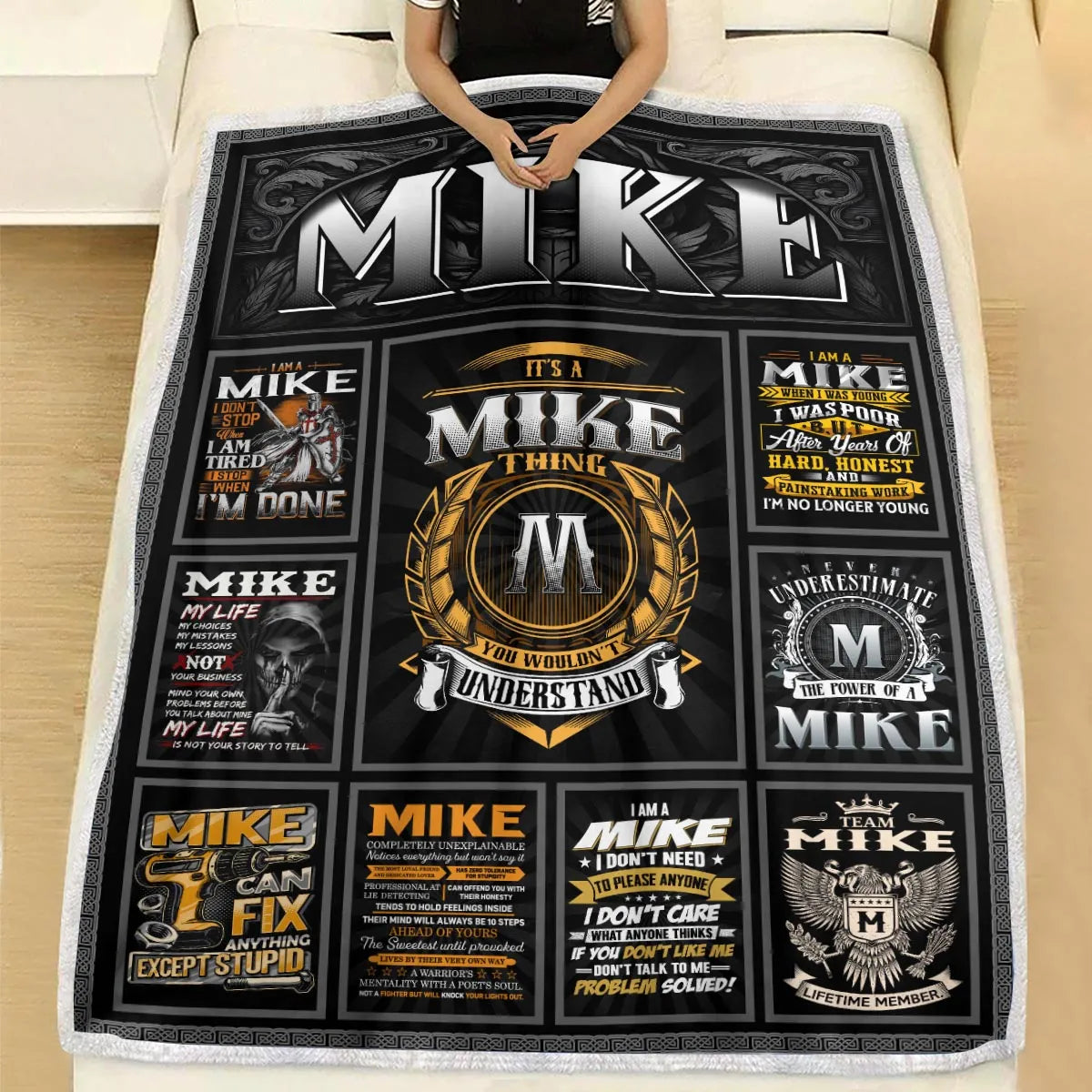 MIKE Personalized Blanket | Custom Name Cozy Throw Gift 13K1-BK2