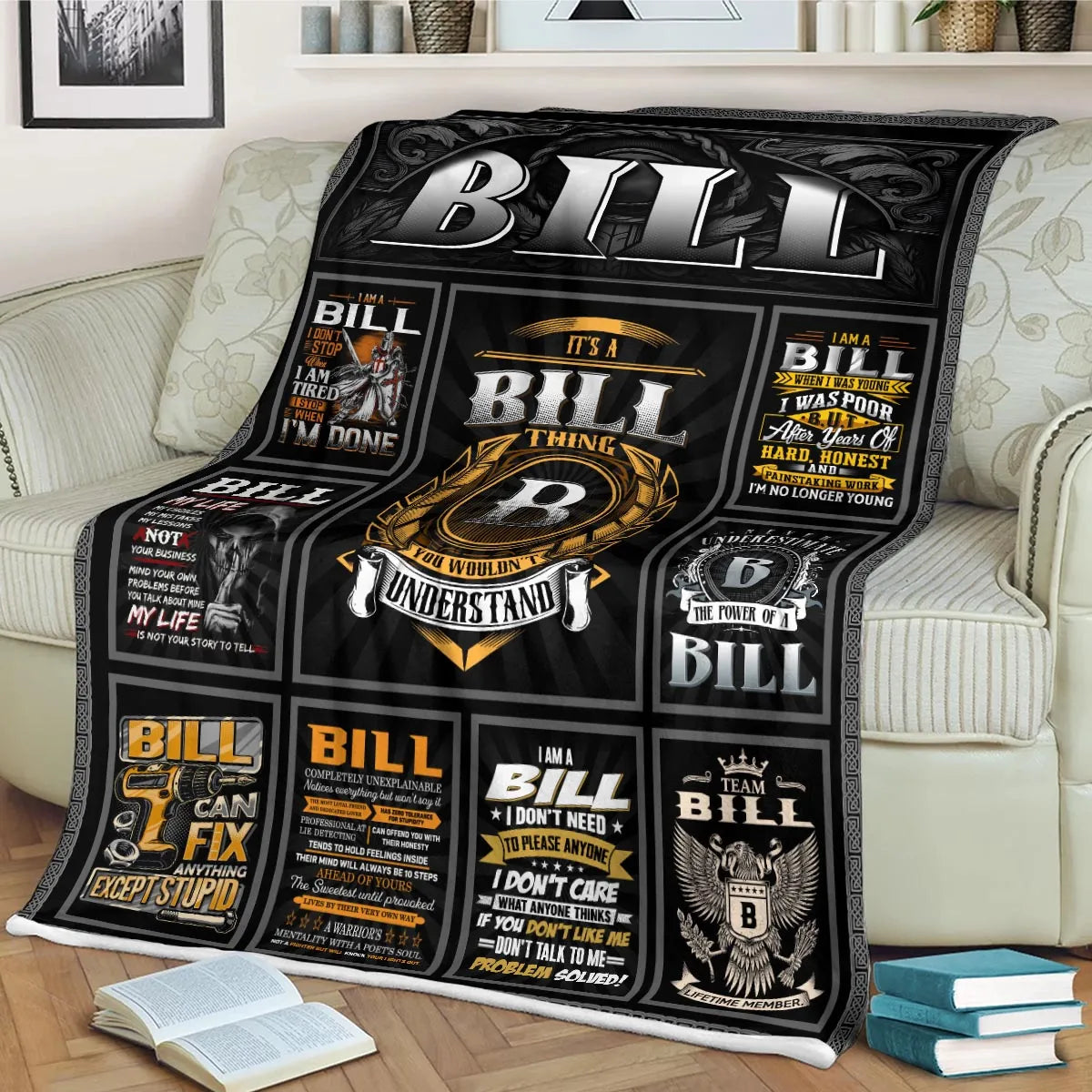 BILL Personalized Blanket | Custom Name Cozy Throw Gift 13K1-BK2