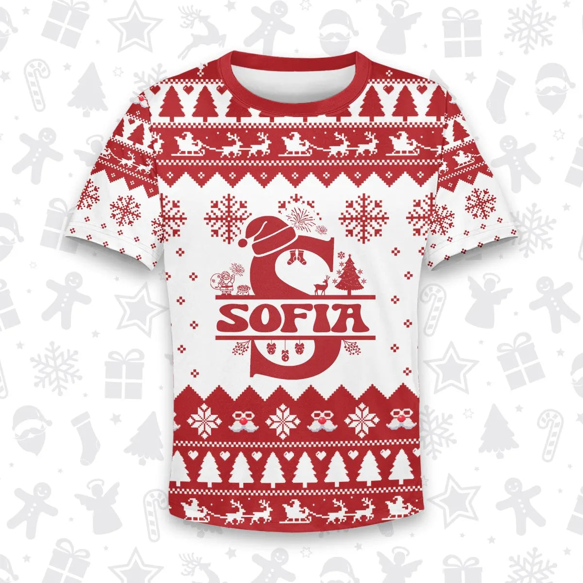 SOFIA Personalized Christmas T-Shirt Pajama Set - Holiday Gift Outfit 13K1-CR2