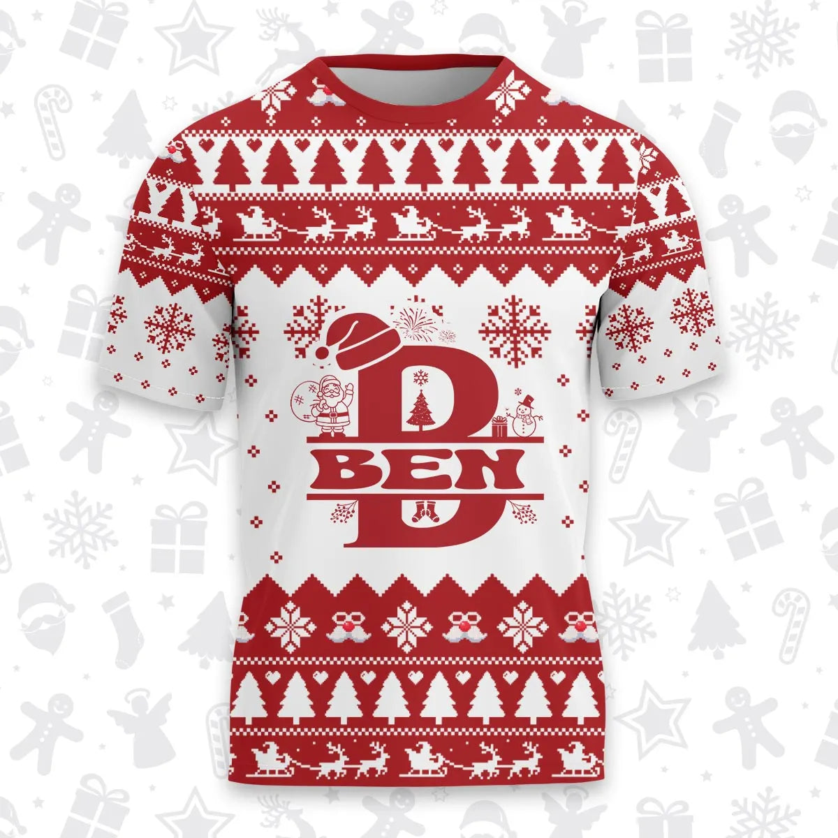 BEN Personalized Christmas T-Shirt Pajama Set - Holiday Gift Outfit 13K1-CR2