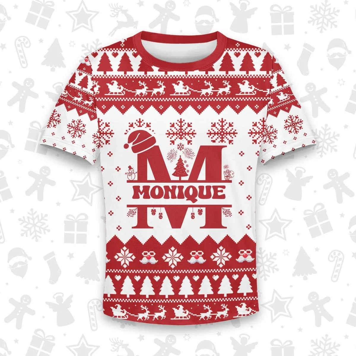 MONIQUE Personalized Christmas T-Shirt Pajama Set - Holiday Gift Outfit 13K1-CR2