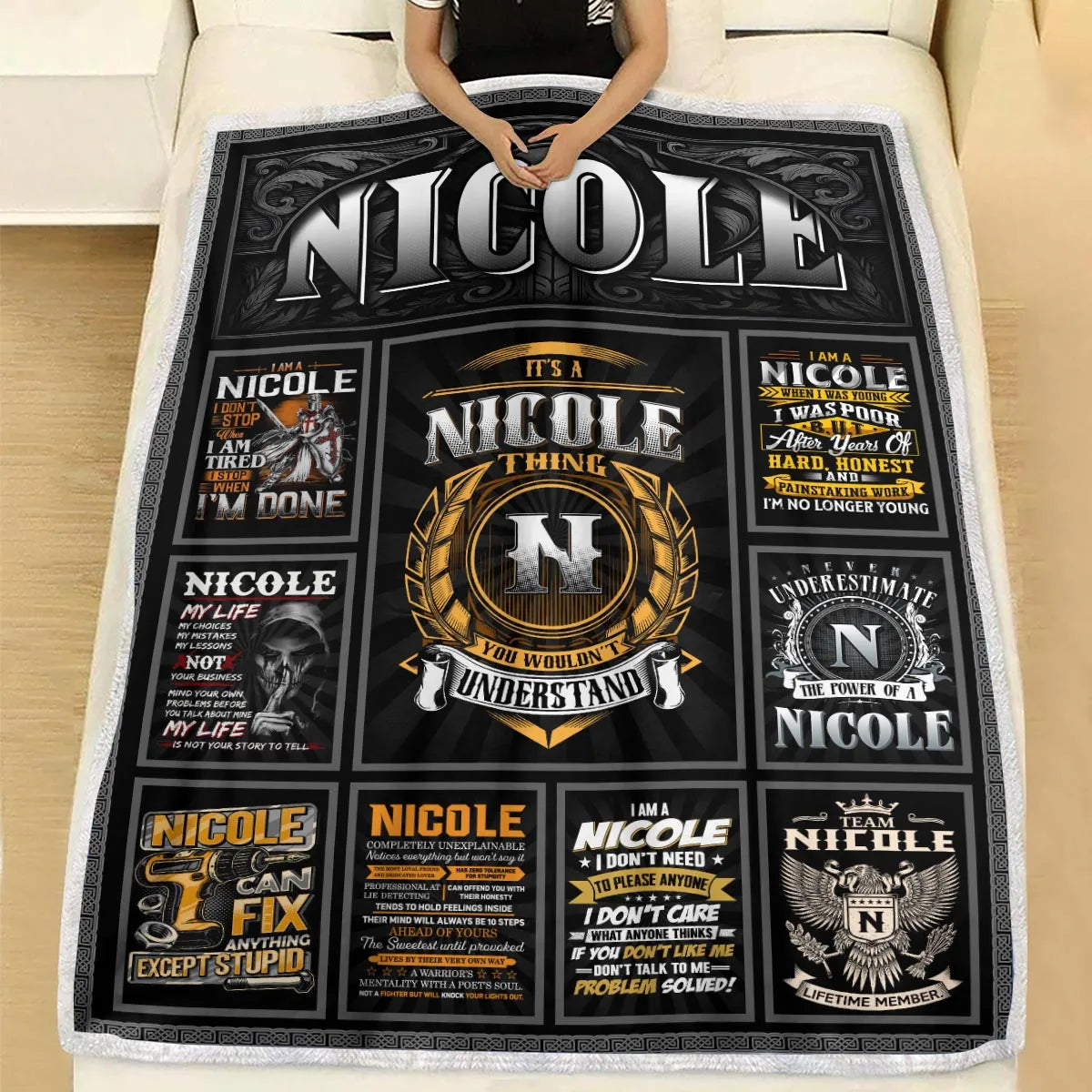 NICOLE Personalized Blanket | Custom Name Cozy Throw Gift 13K1-BK2