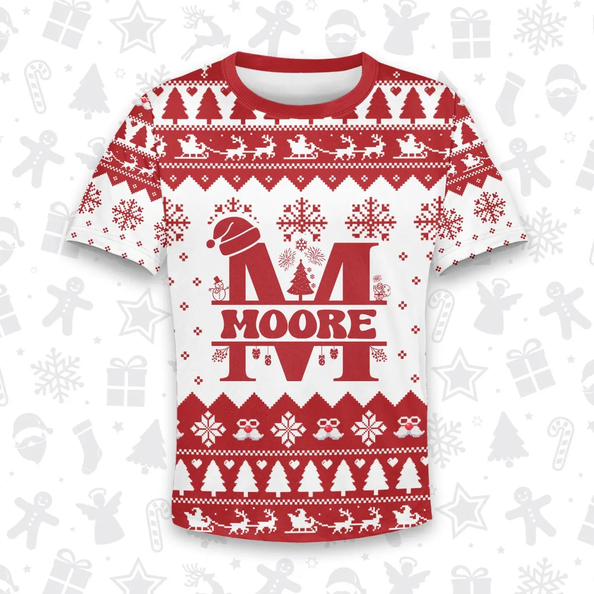 MOORE Personalized Christmas T-Shirt Pajama Set - Holiday Gift Outfit 13K1-CR2