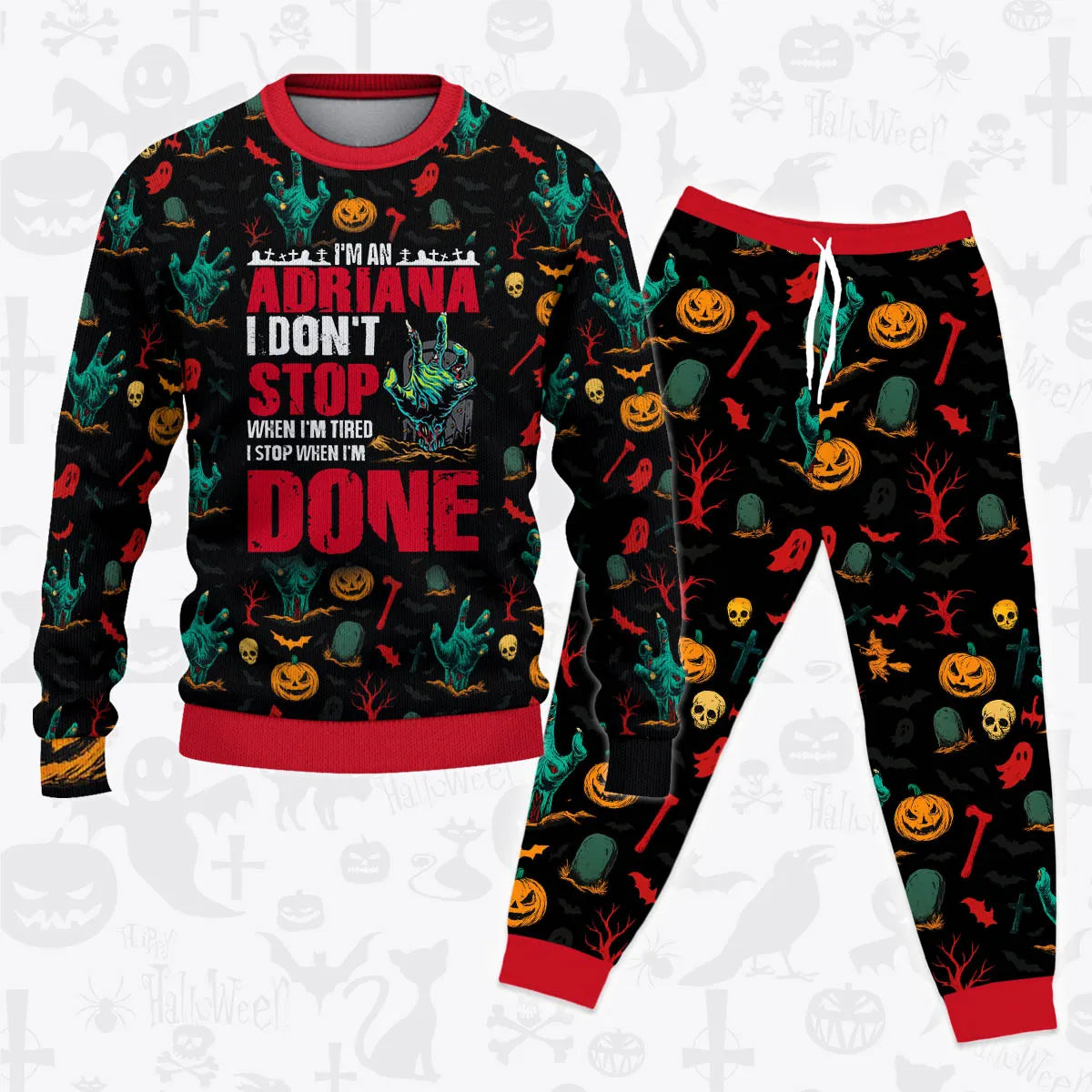 ADRIANA Halloween Pajamas Set Sweater & Pants Horror Skull Pumpkin 13K1-HL3
