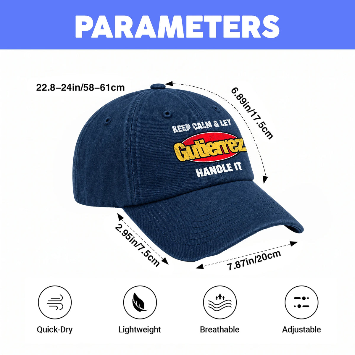 Keep Calm & Let Your Name Handle It Yellow And Red Logo Washed Cap GUTIERREZ 13K1 C172PF
