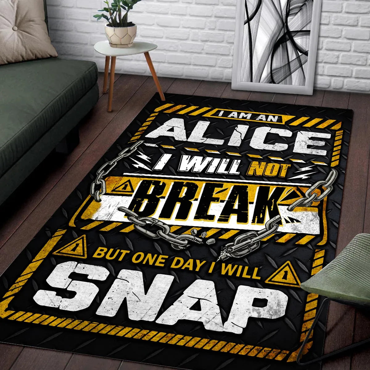 ALICE Motivational Rug – Black & Yellow Quote Carpet for Living Room 13K1-AR1