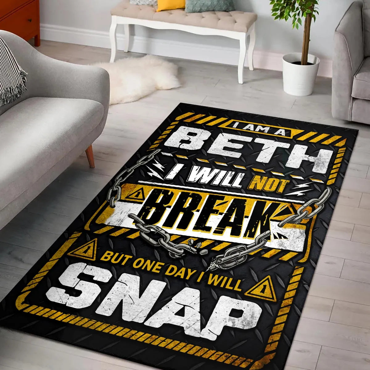 BETH Motivational Rug – Black & Yellow Quote Carpet for Living Room 13K1-AR1
