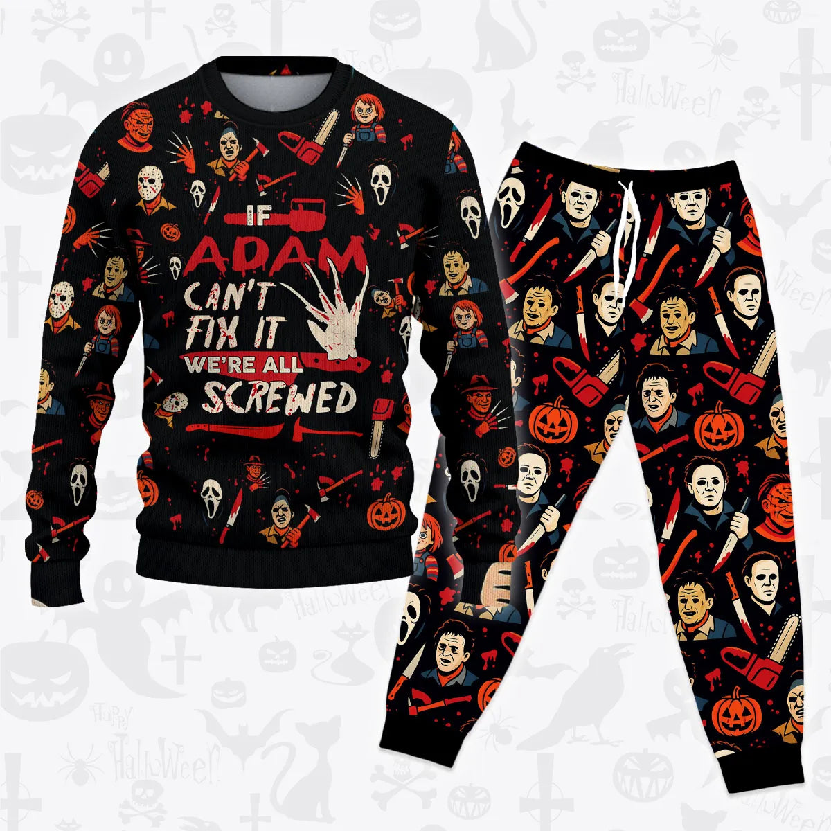 ADAM Horror Halloween Pajamas Set Cozy Sweater & Pants Sleepwear 13K1-HL1