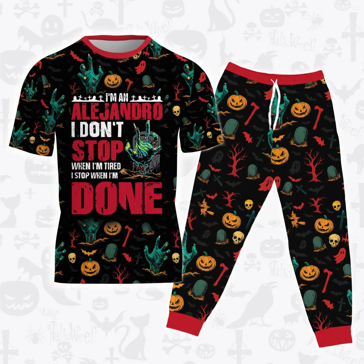 ALEJANDRO Halloween Pajamas Set Tshirt & Pants Horror Skull Pumpkin 13K1-HL3