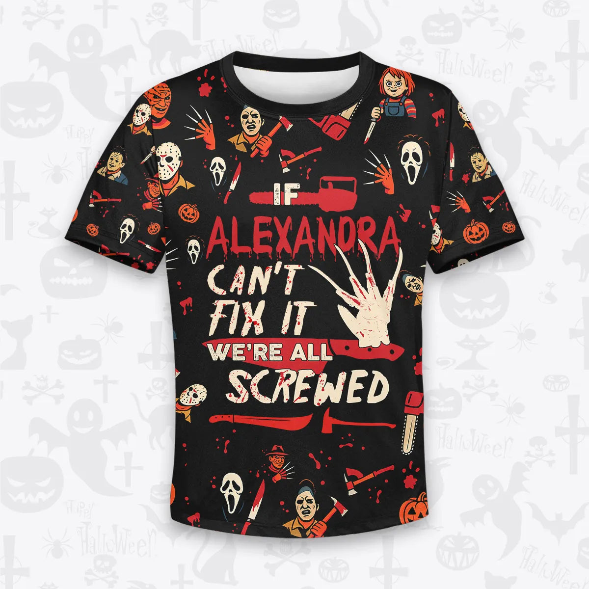 ALEXANDRA Horror Halloween Pajama Set Scary T-Shirt & Pants Sleepwear Costume 13K1-HL1