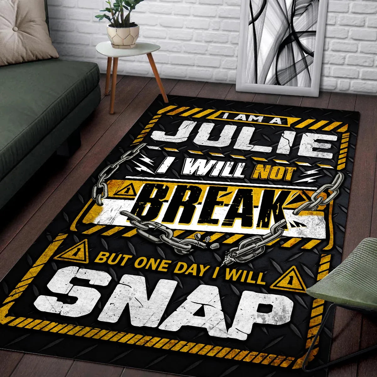 JULIE Motivational Rug – Black & Yellow Quote Carpet for Living Room 13K1-AR1