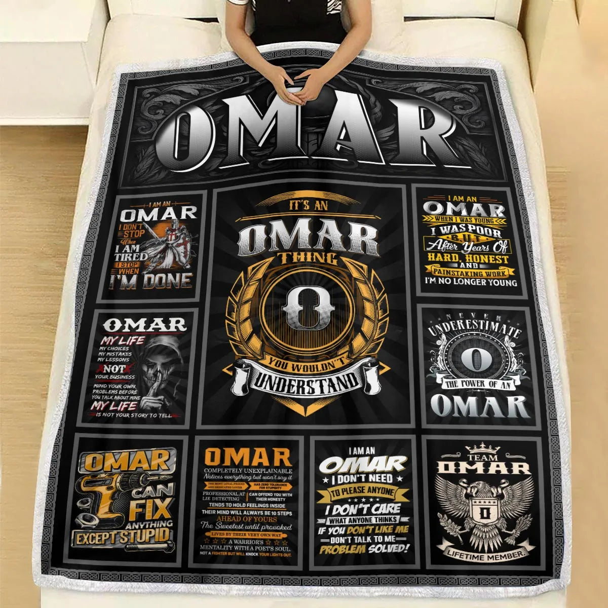 OMAR Personalized Blanket | Custom Name Cozy Throw Gift 13K1-BK2