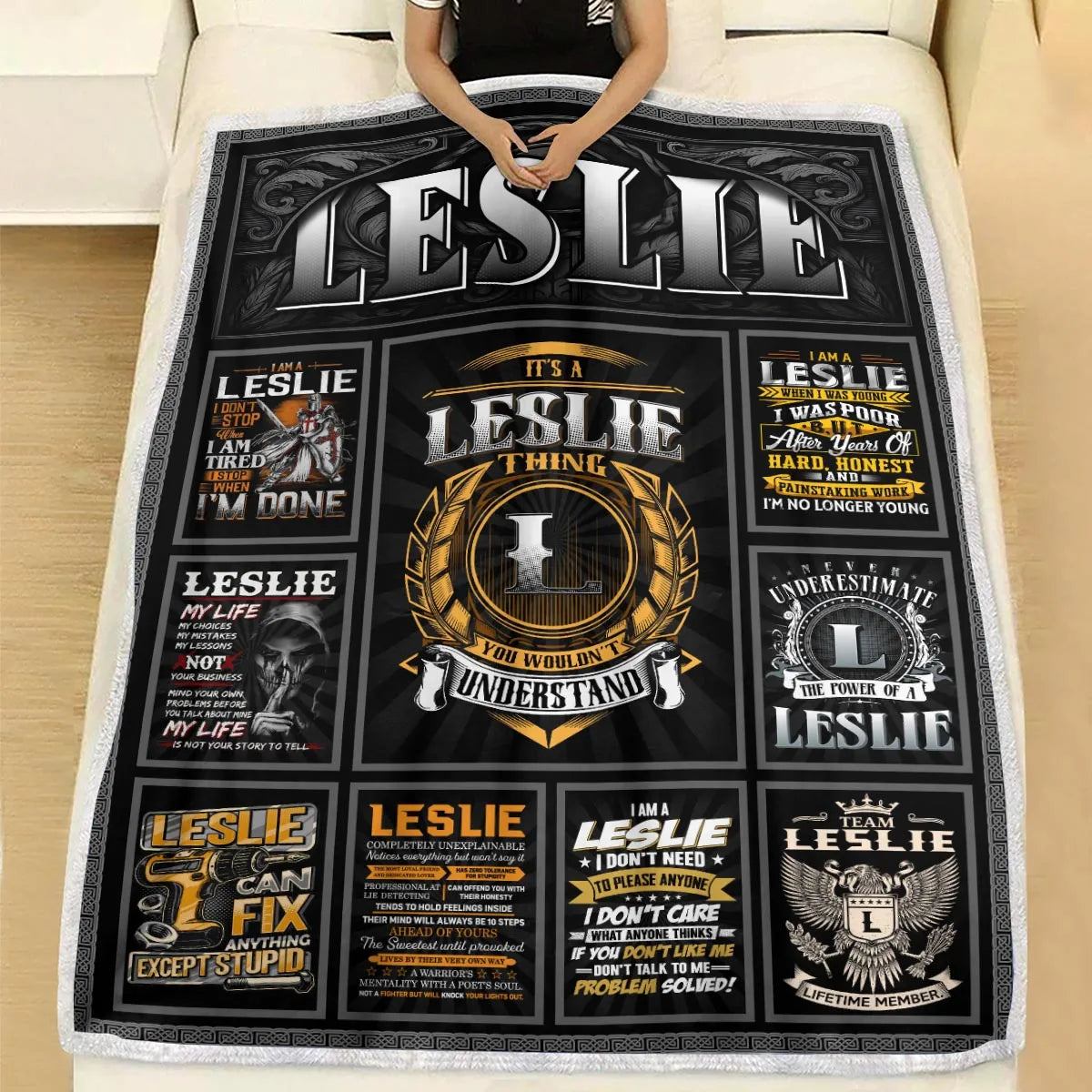 LESLIE Personalized Blanket | Custom Name Cozy Throw Gift 13K1-BK2