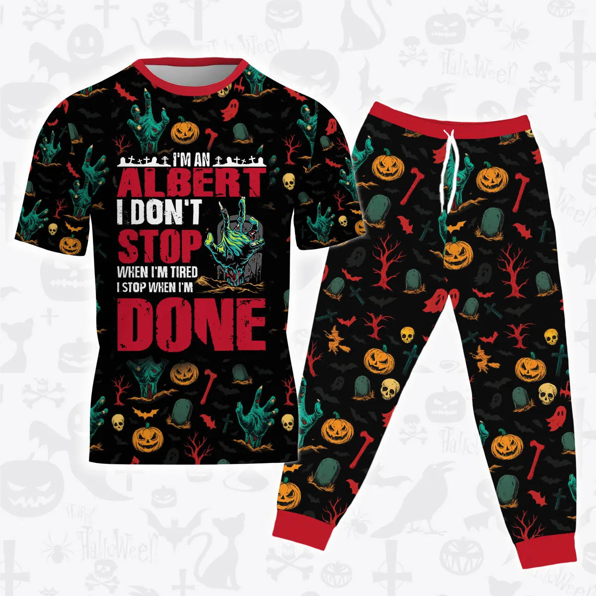 ALBERT Halloween Pajamas Set Tshirt & Pants Horror Skull Pumpkin 13K1-HL3