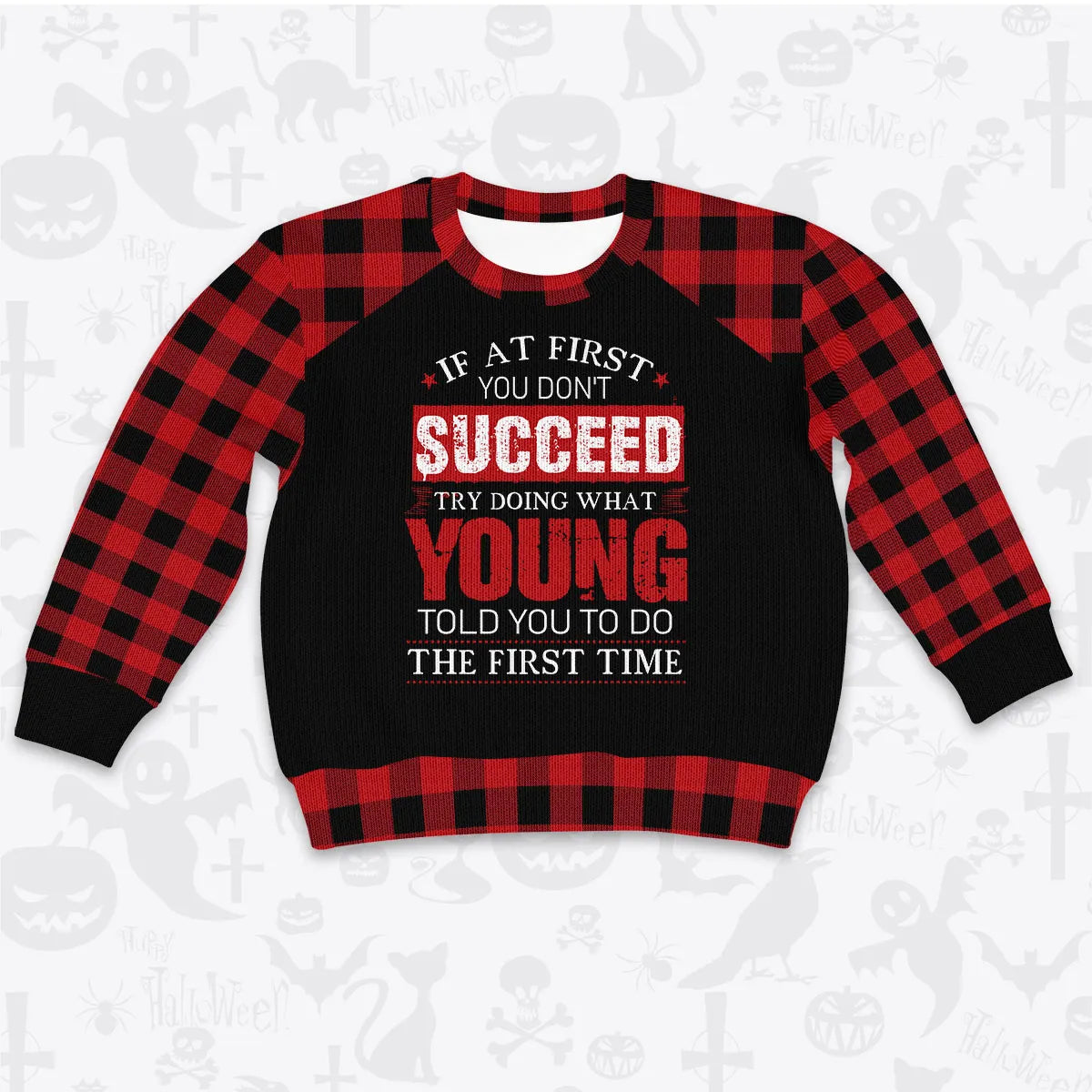 YOUNG Buffalo Plaid Pajamas Set Sweater & Pants 13K1-EV2