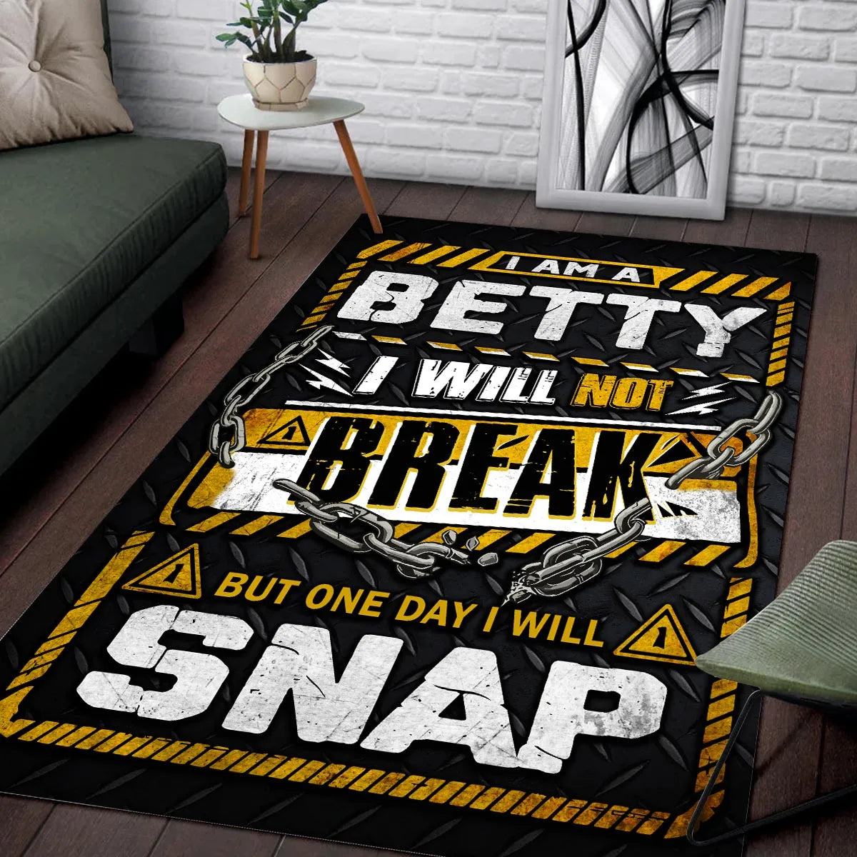 BETTY Motivational Rug – Black & Yellow Quote Carpet for Living Room 13K1-AR1