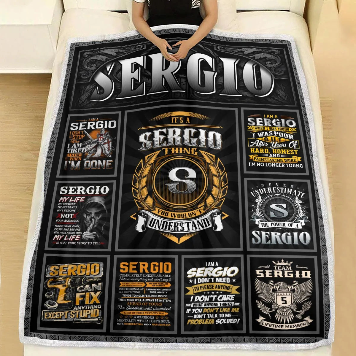 SERGIO Personalized Blanket | Custom Name Cozy Throw Gift 13K1-BK2