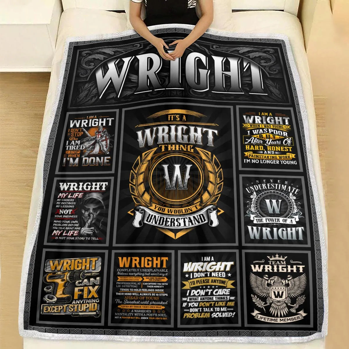 WRIGHT Personalized Blanket | Custom Name Cozy Throw Gift 13K1-BK2