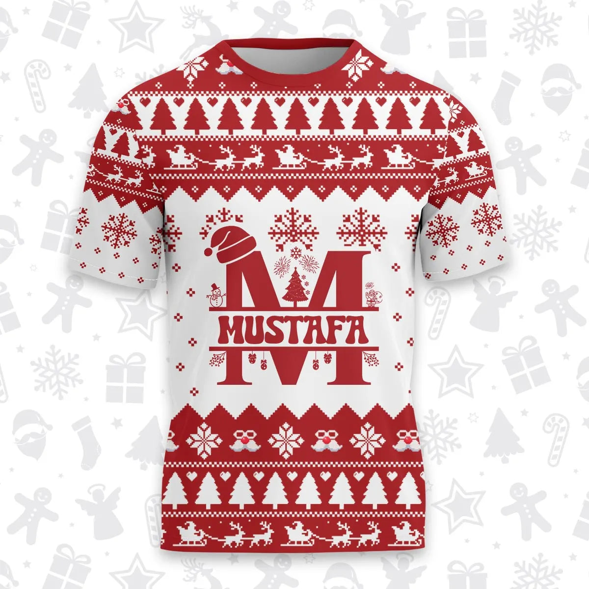 MUSTAFA Personalized Christmas T-Shirt Pajama Set - Holiday Gift Outfit 13K1-CR2