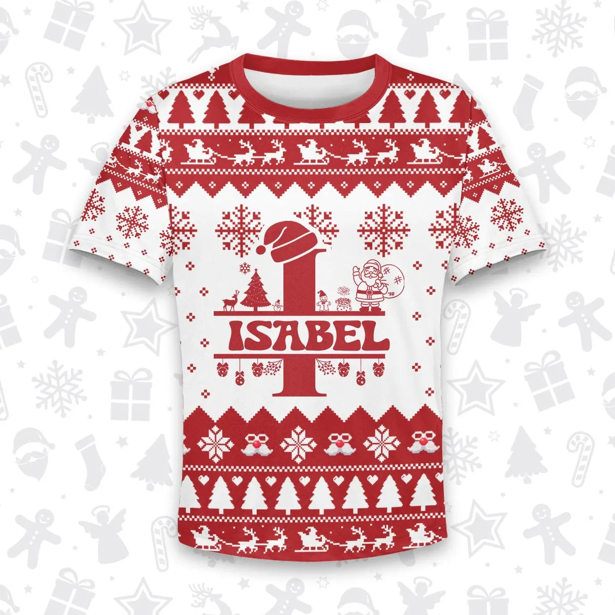 ISABEL Personalized Christmas T-Shirt Pajama Set - Holiday Gift Outfit 13K1-CR2