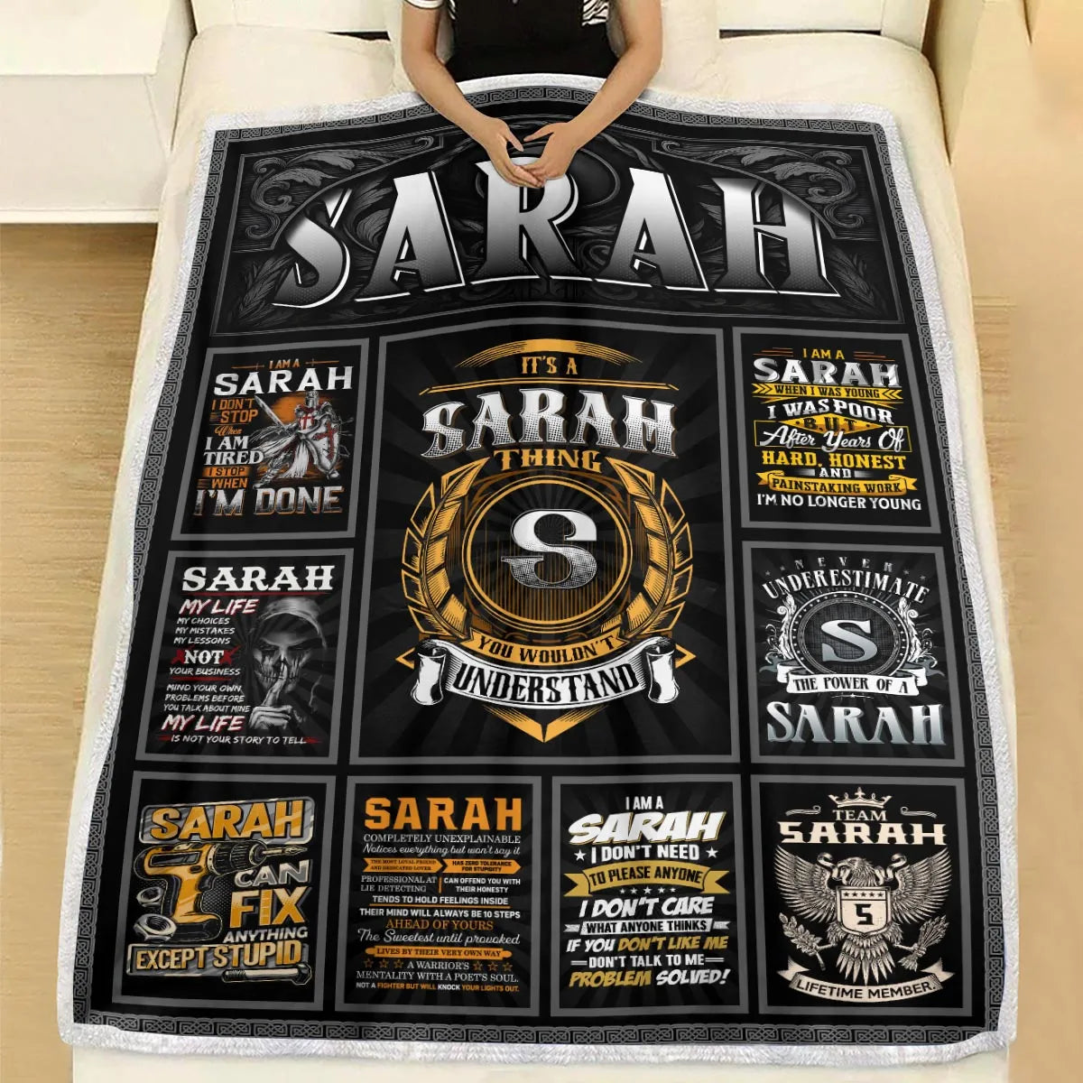 SARAH Personalized Blanket | Custom Name Cozy Throw Gift 13K1-BK2