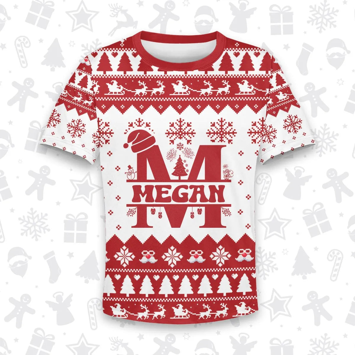 MEGAN Personalized Christmas T-Shirt Pajama Set - Holiday Gift Outfit 13K1-CR2