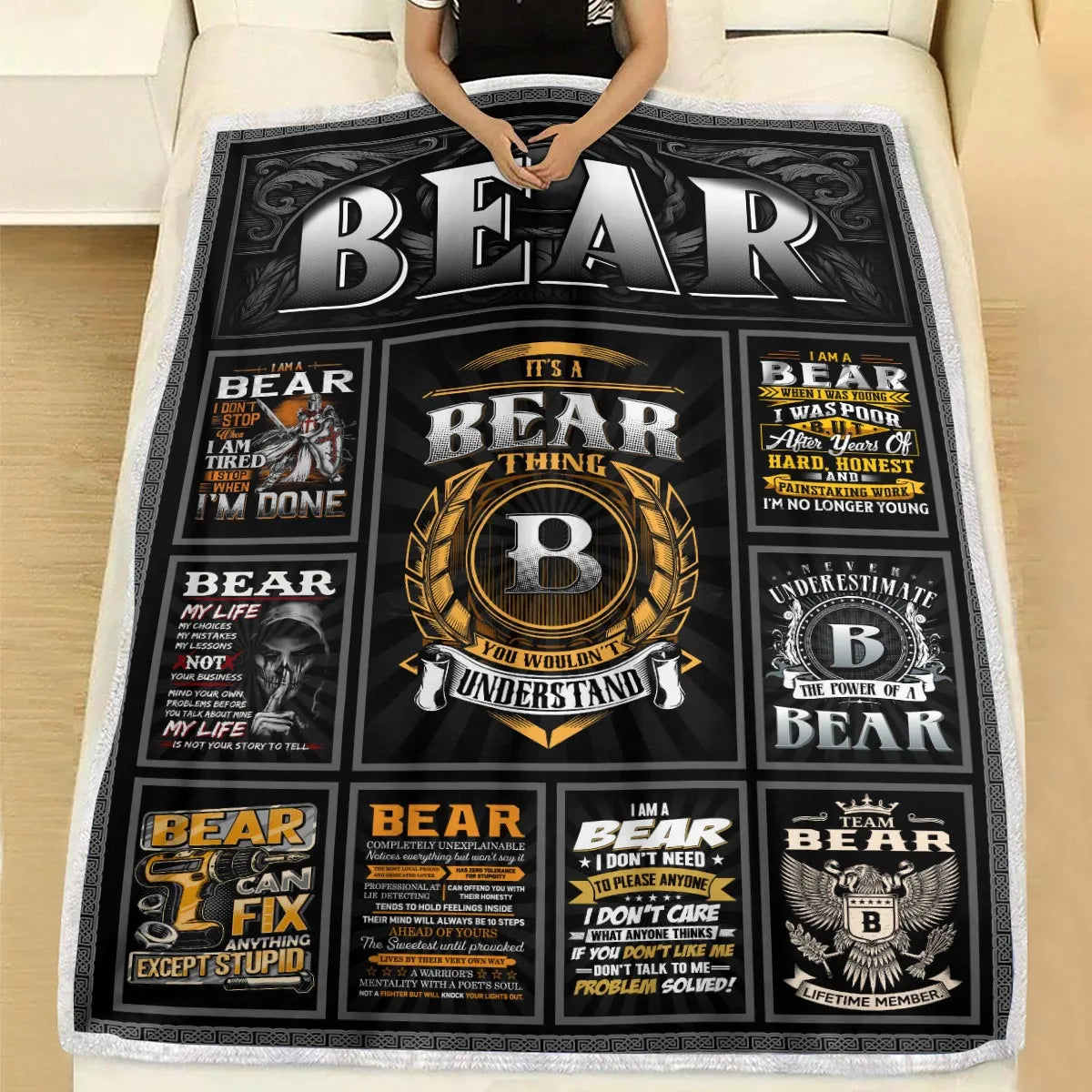 BEAR Personalized Blanket | Custom Name Cozy Throw Gift 13K1-BK2