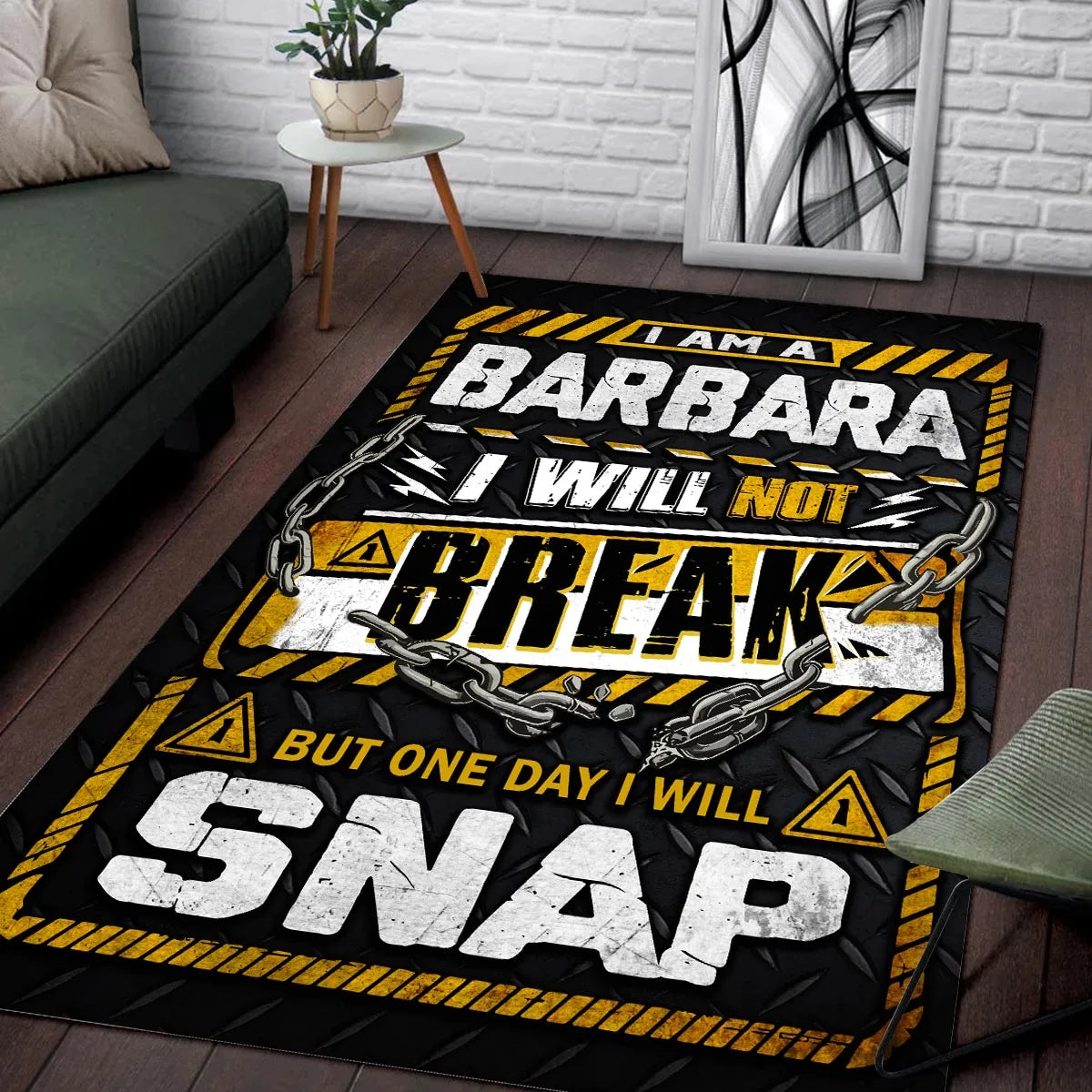 BARBARA Motivational Rug – Black & Yellow Quote Carpet for Living Room 13K1-AR1