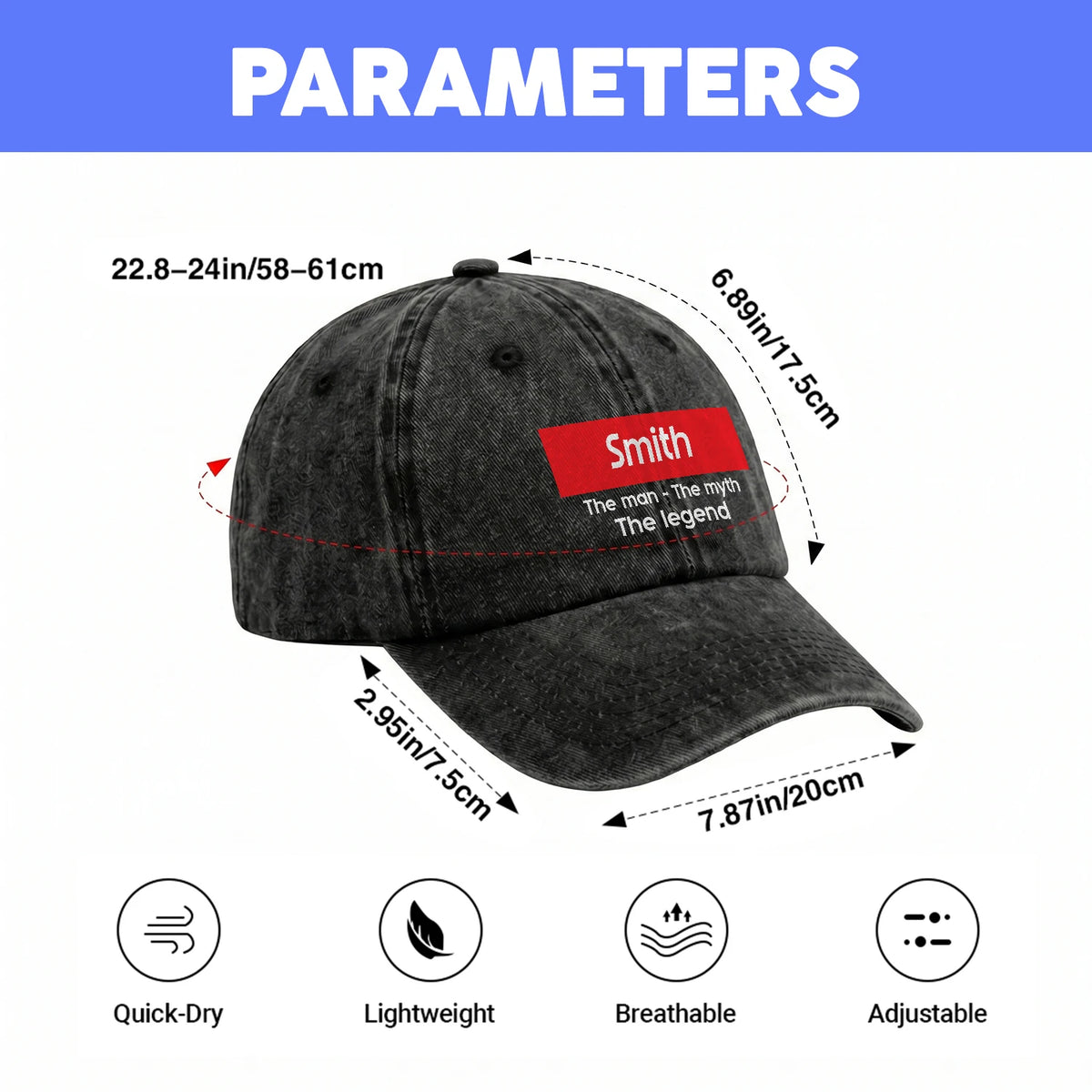 Your Name The Man The Myth The Legend Red Logo Washed Cap SMITH 13K1 C130PF