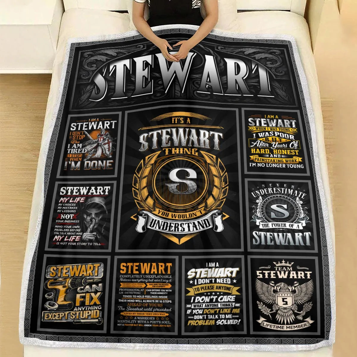 STEWART Personalized Blanket | Custom Name Cozy Throw Gift 13K1-BK2