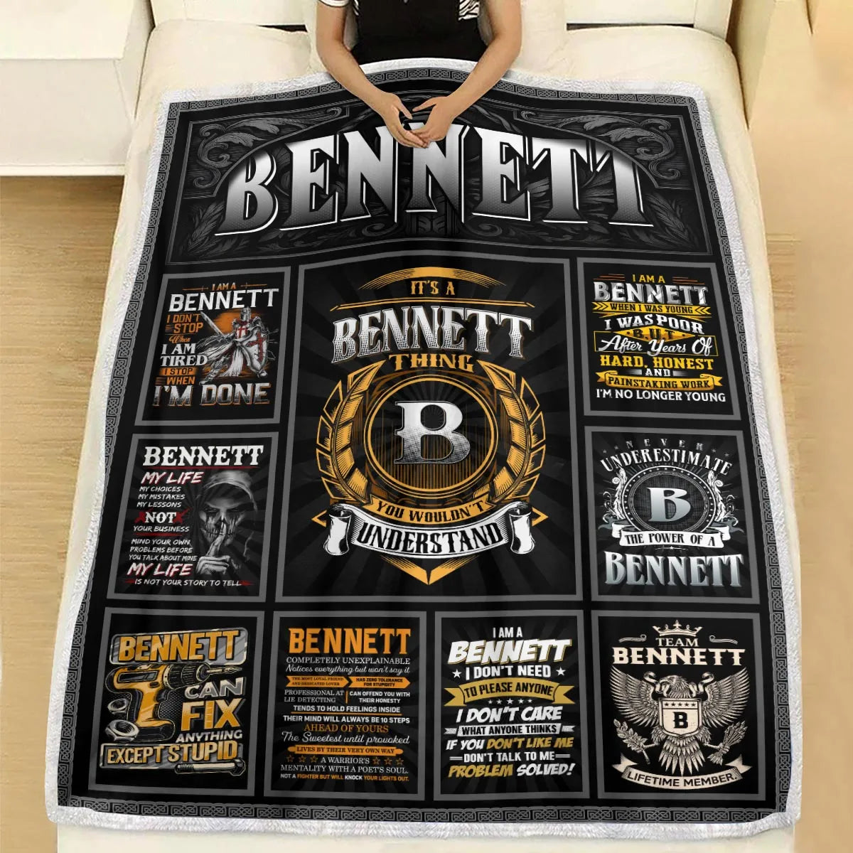 BENNETT Personalized Blanket | Custom Name Cozy Throw Gift 13K1-BK2