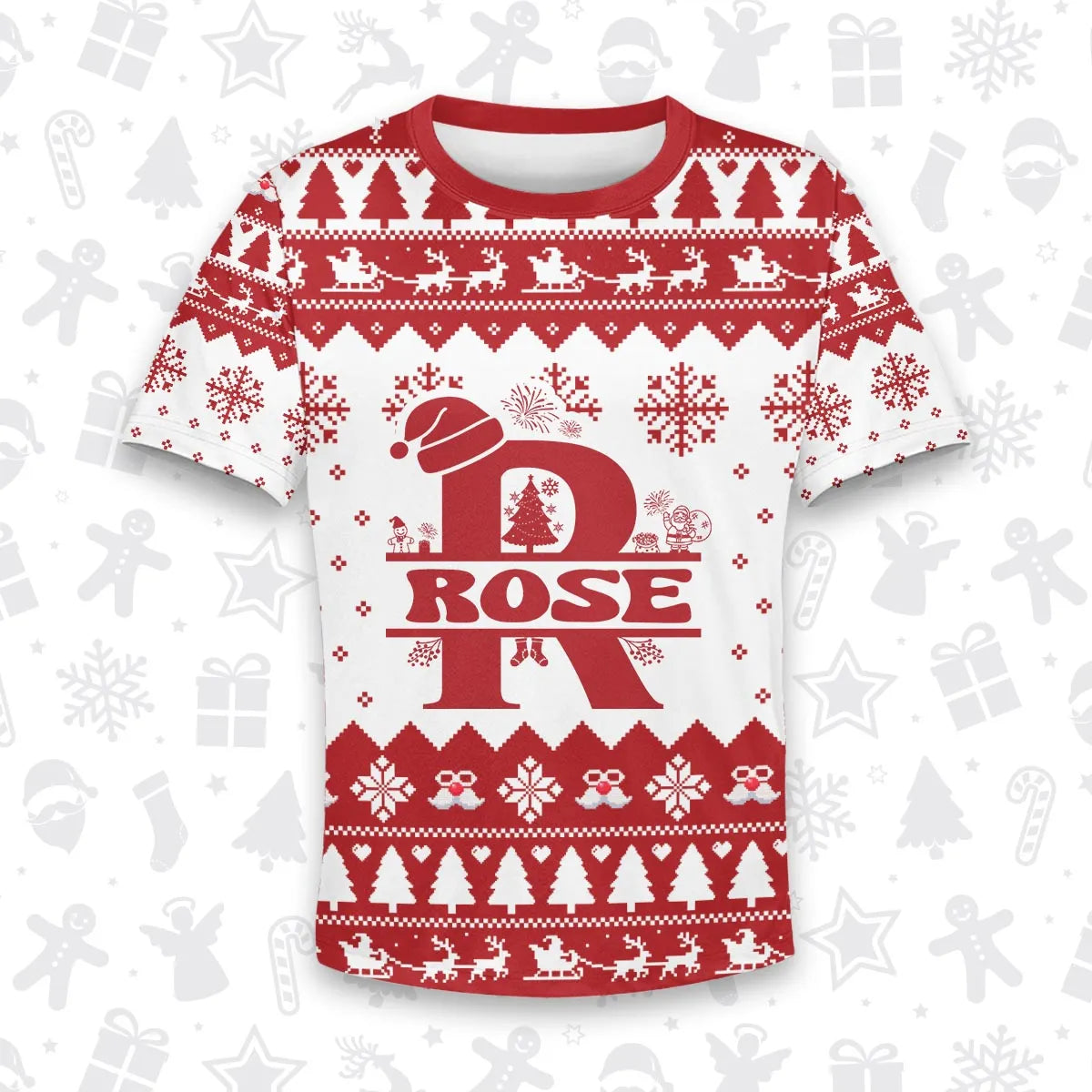 ROSE Personalized Christmas T-Shirt Pajama Set - Holiday Gift Outfit 13K1-CR2