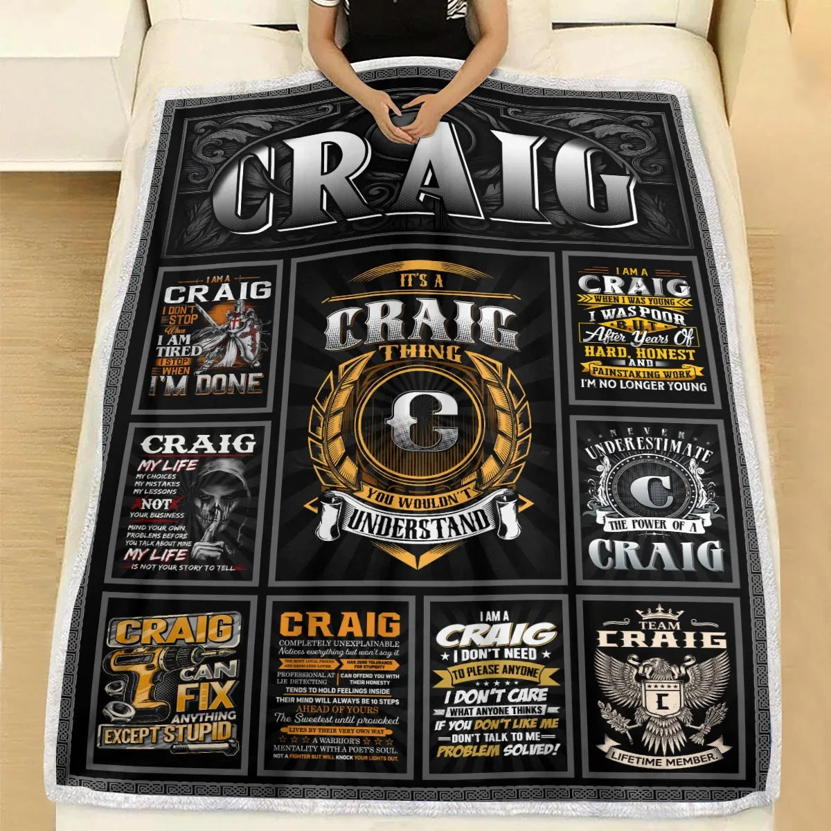 CRAIG Personalized Blanket | Custom Name Cozy Throw Gift 13K1-BK2