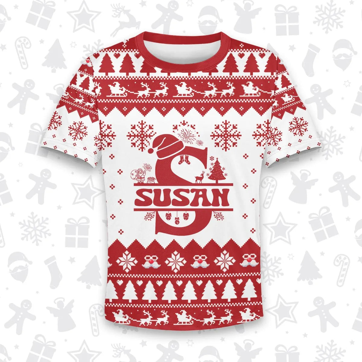 SUSAN Personalized Christmas T-Shirt Pajama Set - Holiday Gift Outfit 13K1-CR2