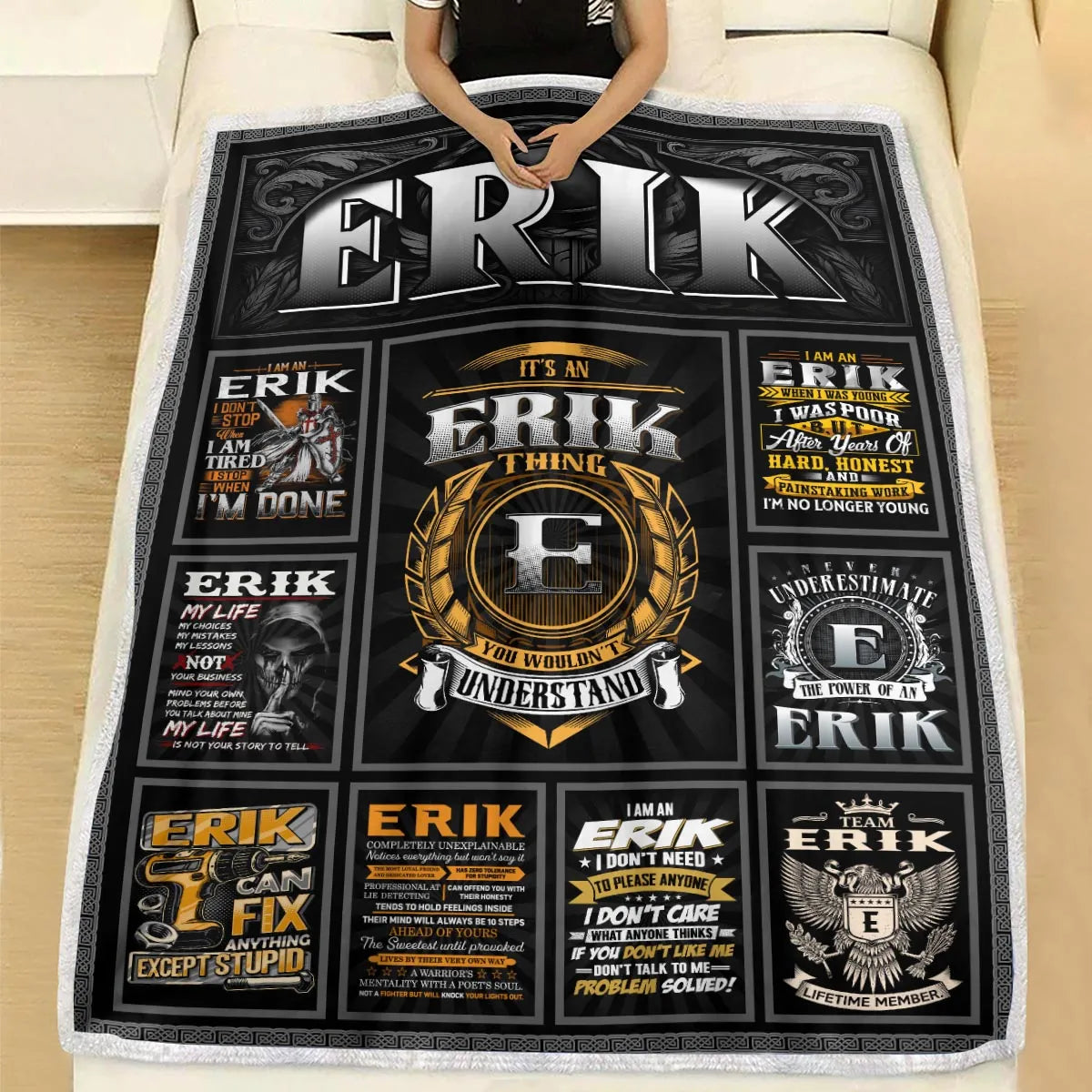 ERIK Personalized Blanket | Custom Name Cozy Throw Gift 13K1-BK2