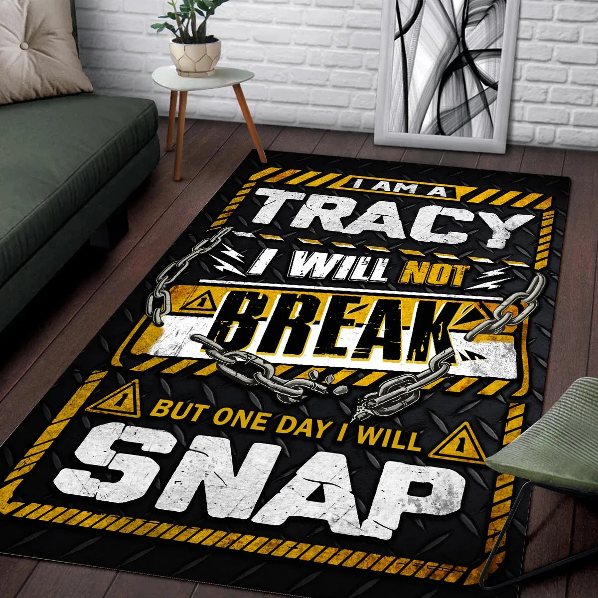 TRACY Motivational Rug – Black & Yellow Quote Carpet for Living Room 13K1-AR1