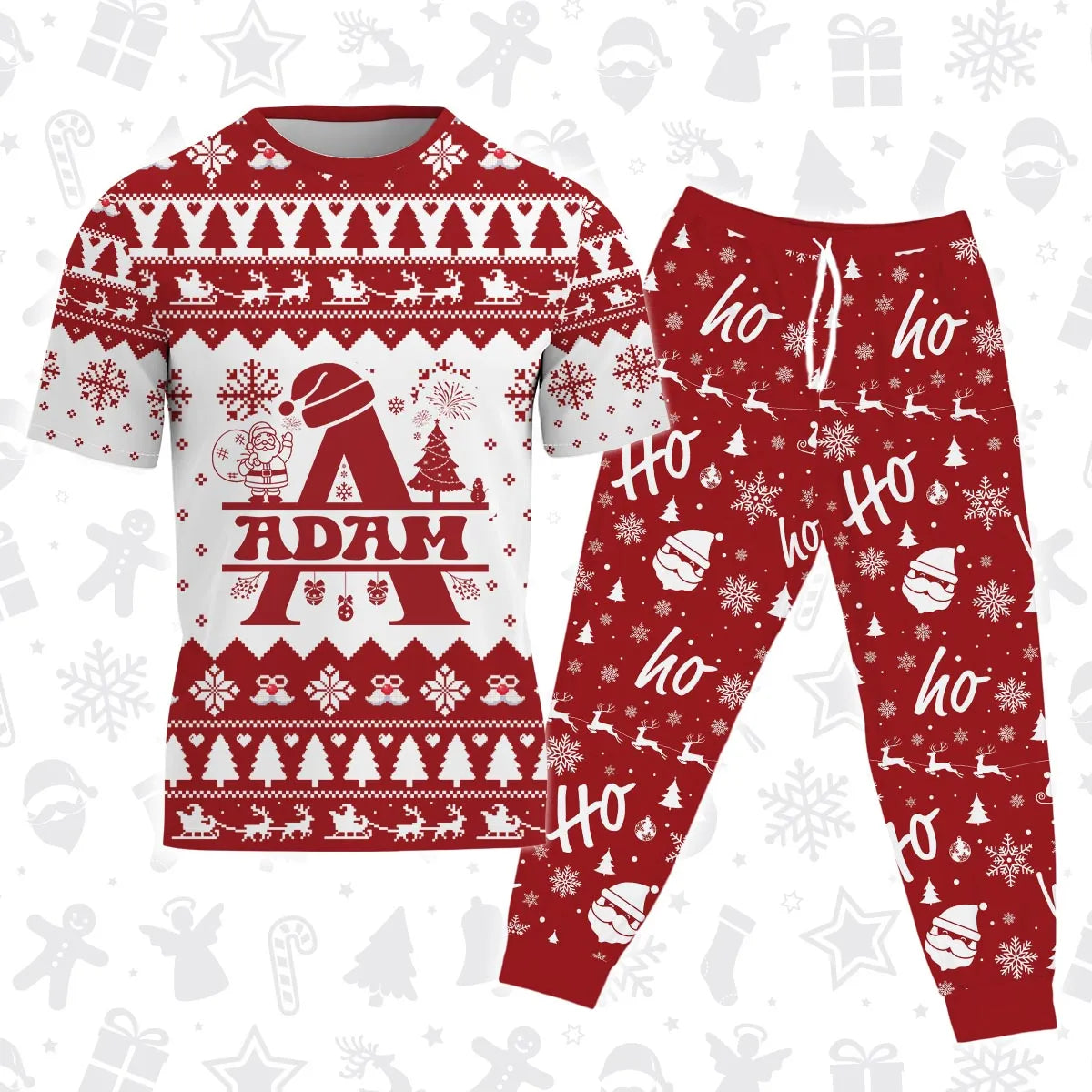 ADAM Personalized Christmas T-Shirt Pajama Set - Holiday Gift Outfit 13K1-CR2