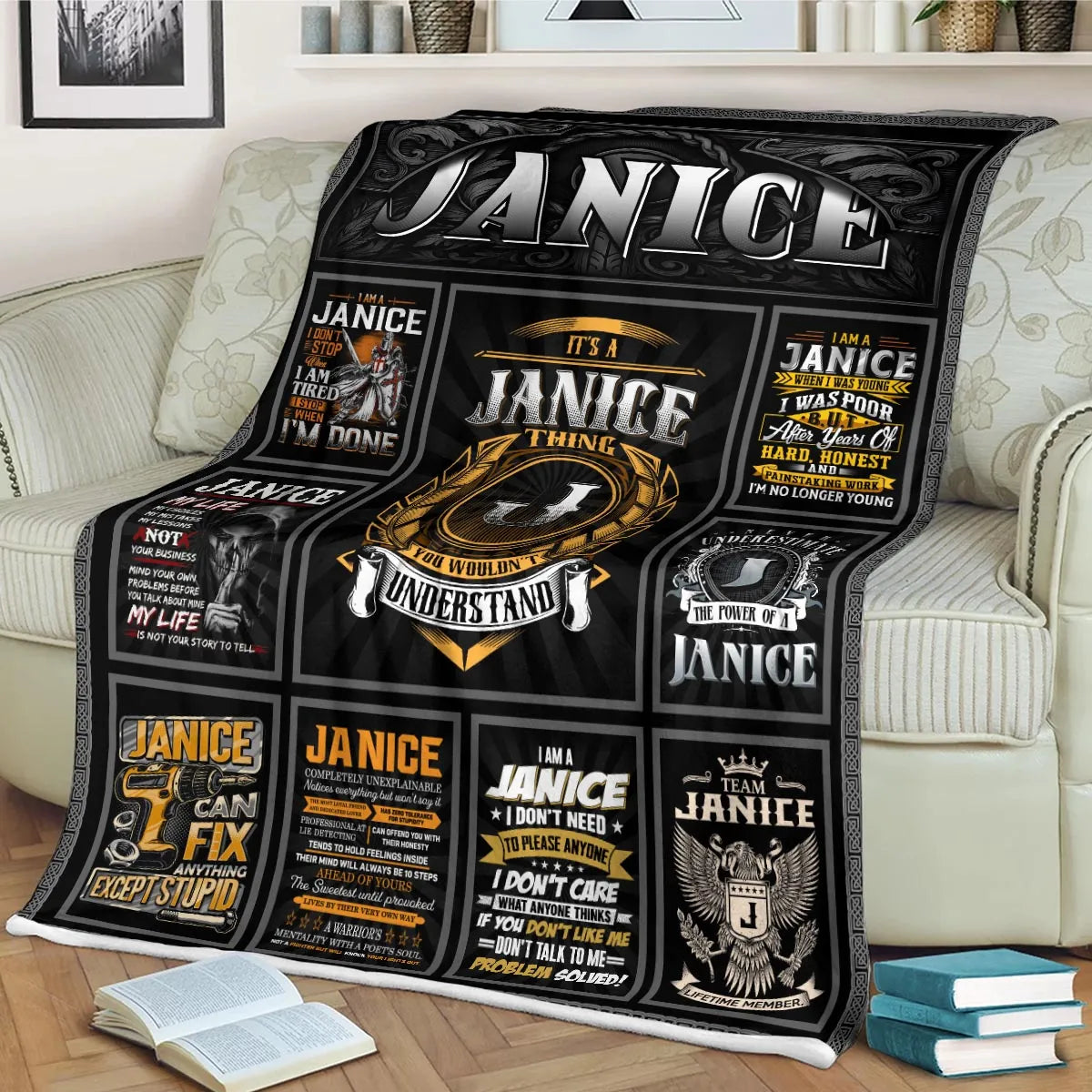JANICE Personalized Blanket | Custom Name Cozy Throw Gift 13K1-BK2
