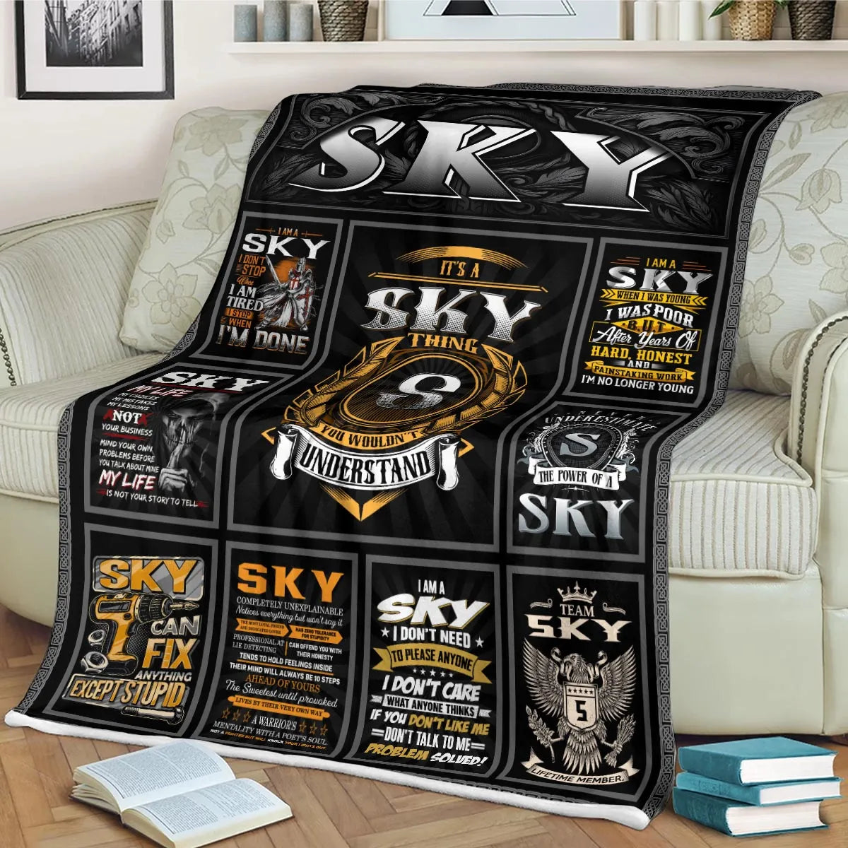 SKY Personalized Blanket | Custom Name Cozy Throw Gift 13K1-BK2