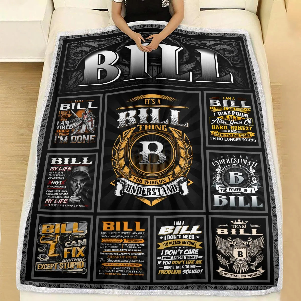 BILL Personalized Blanket | Custom Name Cozy Throw Gift 13K1-BK2