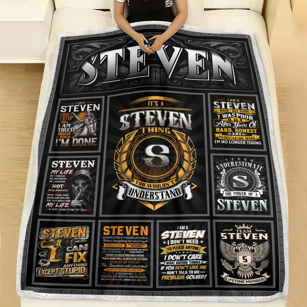 STEVEN Personalized Blanket | Custom Name Cozy Throw Gift 13K1-BK2